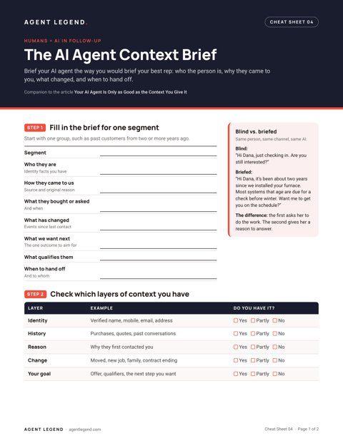 Preview of the The AI Agent Context Brief cheat sheet